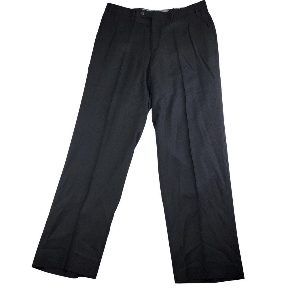 Mens Black Pleated Front Straight Leg Dress Pants Slacks 36x30 High Rise